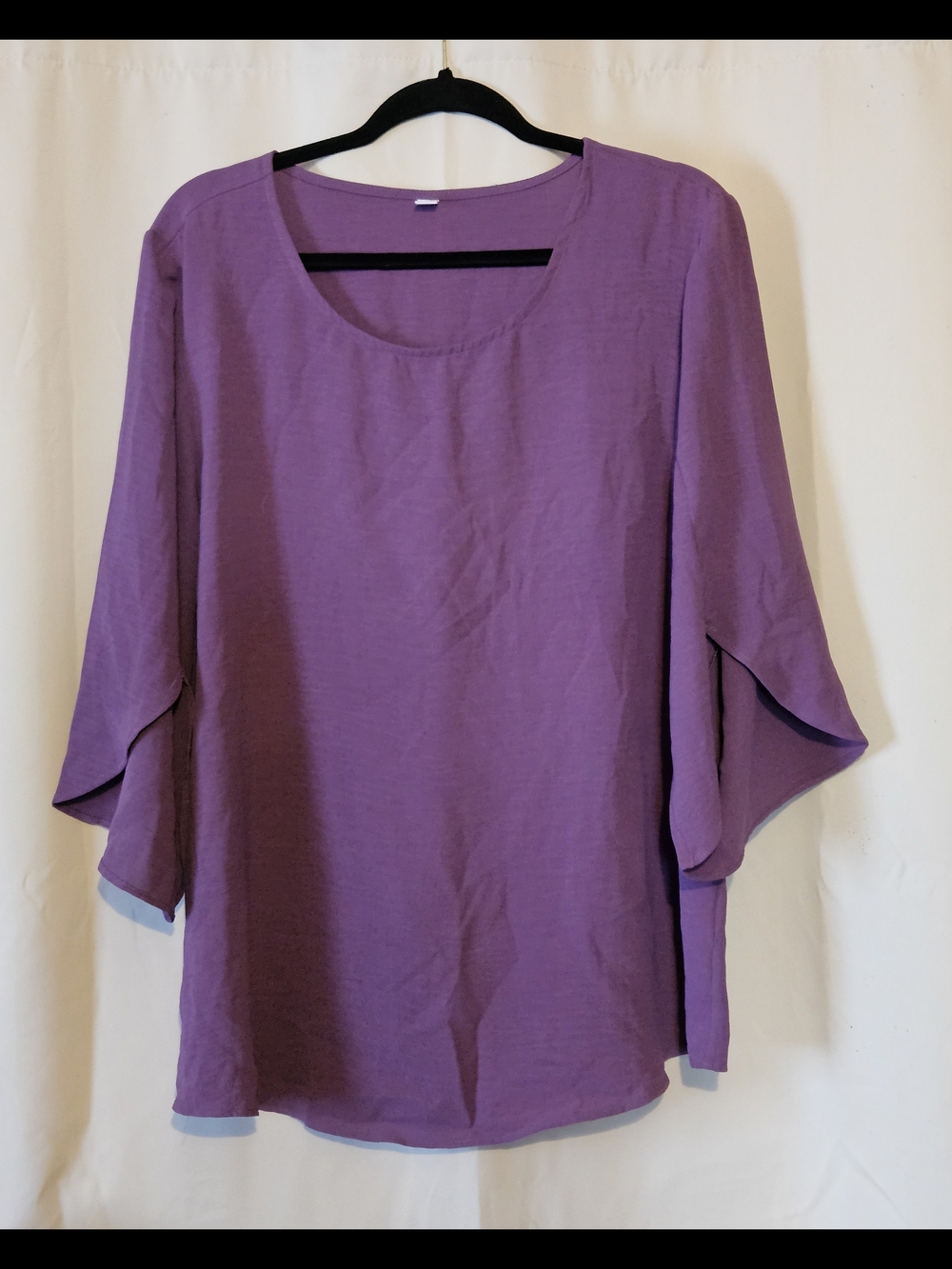 Women's Purple Scoop Neck Tunic with Split Draped Sleeves